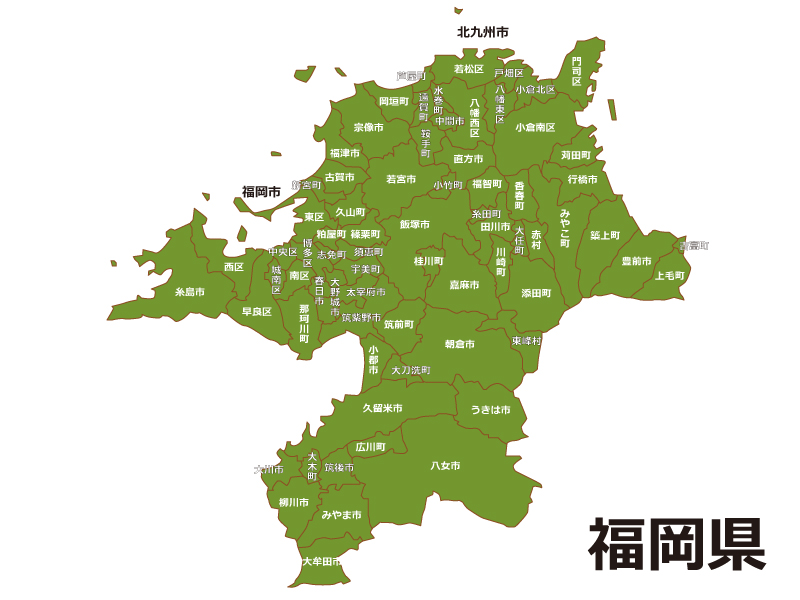 福岡県（市区町村別）の地図イラスト素材