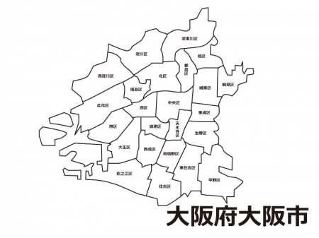 大阪府大阪市（区別）の白地図のイラスト素材