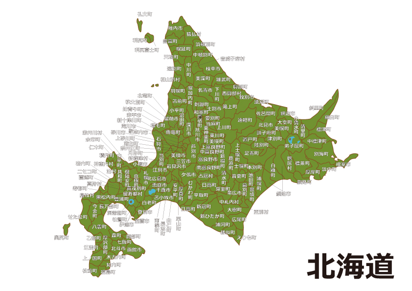 北海道（市区町村別）の地図イラスト素材