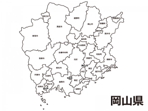 岡山県 市区町村別 の白地図のイラスト素材 イラスト無料 かわいいテンプレート