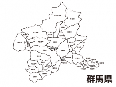 群馬県（市町村別）の白地図のイラスト素材