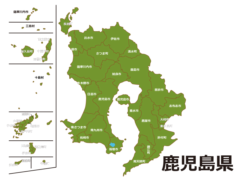 鹿児島県（市町村別）の地図イラスト素材