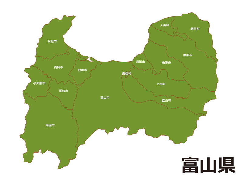 富山県（市町村別）の地図イラスト素材