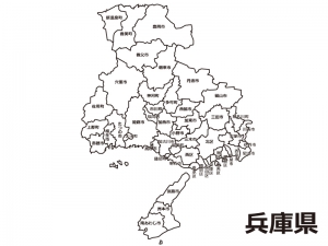 兵庫県 市区町村別 の白地図のイラスト素材 イラスト無料 かわいいテンプレート