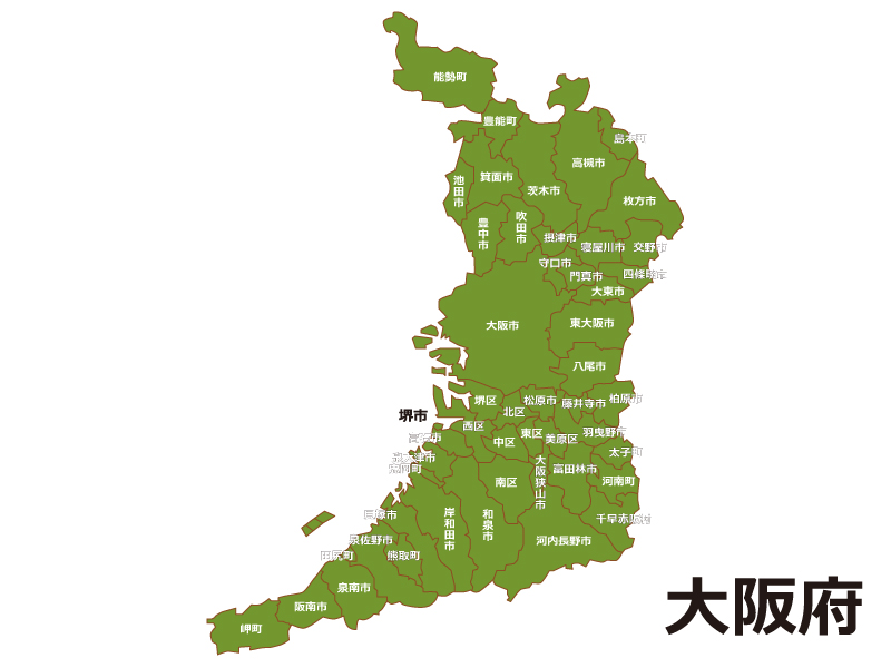 大阪府（市区町村別）の地図イラスト素材