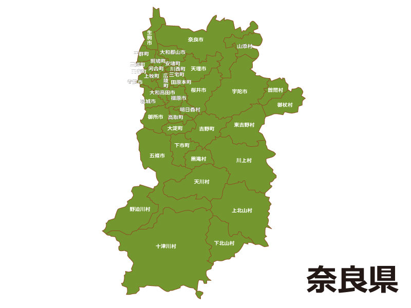 奈良県（市町村別）の地図イラスト素材