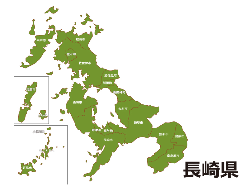 長崎県（市町村別）の地図イラスト素材
