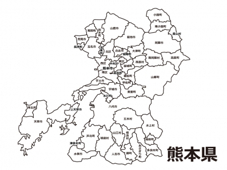 熊本県（市区町村別）の白地図のイラスト素材