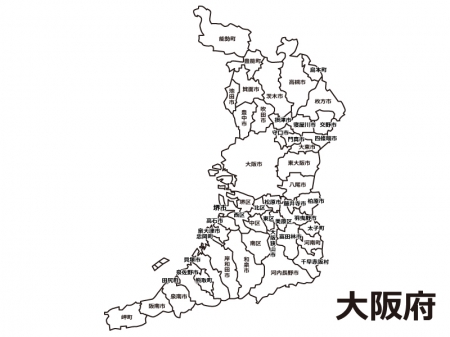 大阪府（市区町村別）の白地図のイラスト素材