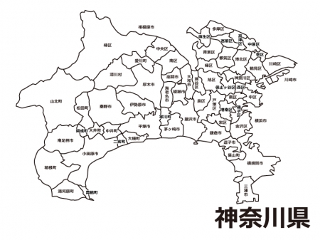 神奈川県（市区町村別）の白地図のイラスト素材
