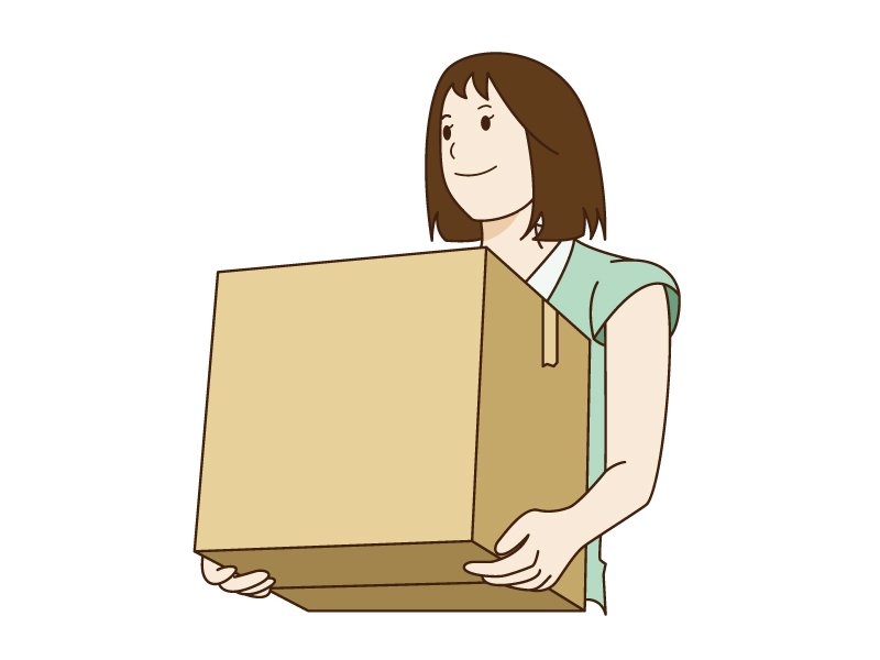 引っ越しで荷物を運んでいる女性のイラスト