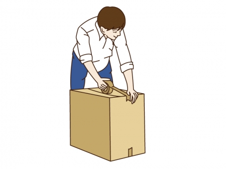 引っ越しで荷造りをしている男性のイラスト