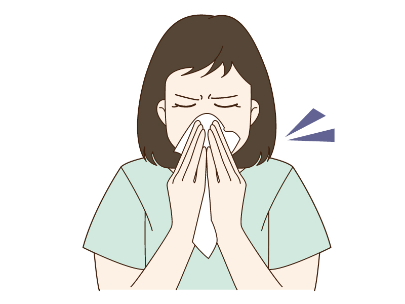 花粉症で鼻をかむ女性のイラスト