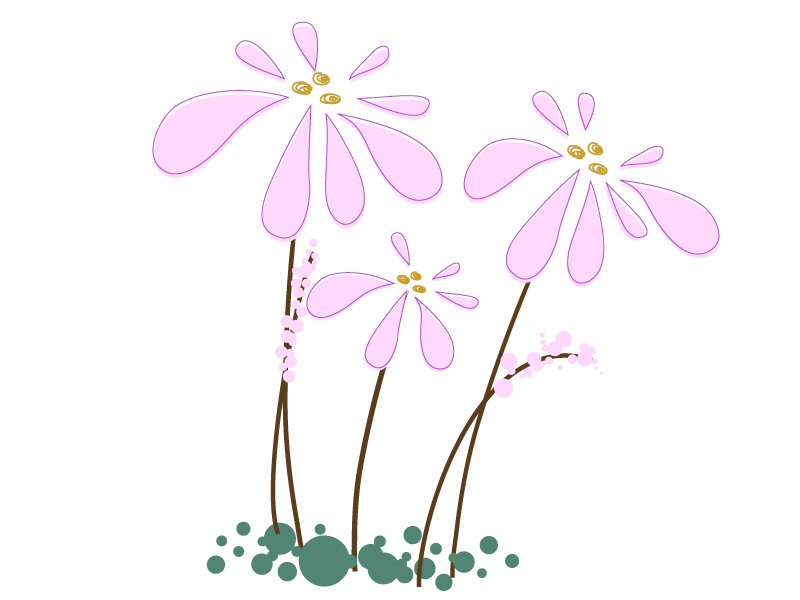 三輪のピンク色の小花のイラスト