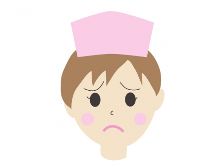 困っている表情の女性の看護師さんのイラスト