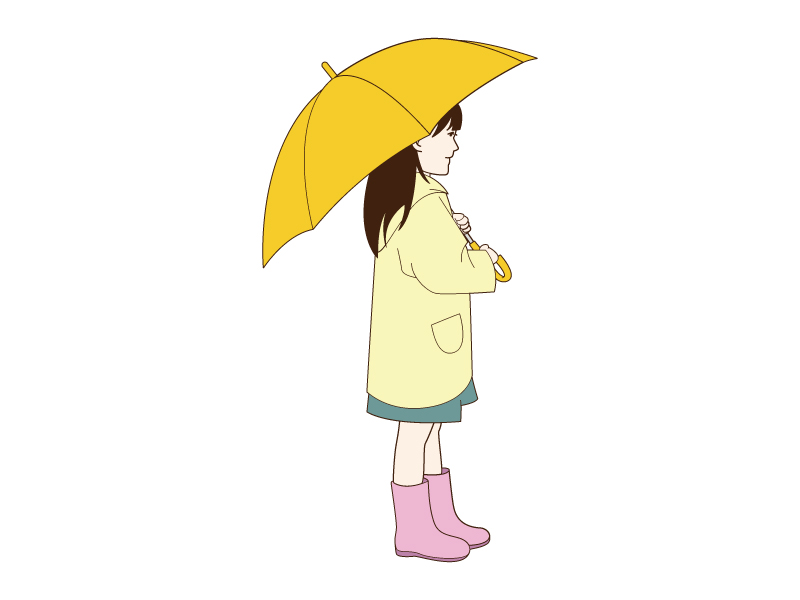 黄色い傘をさしている女の子のイラスト