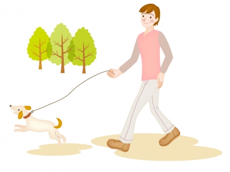 犬の散歩をする男性のイラスト