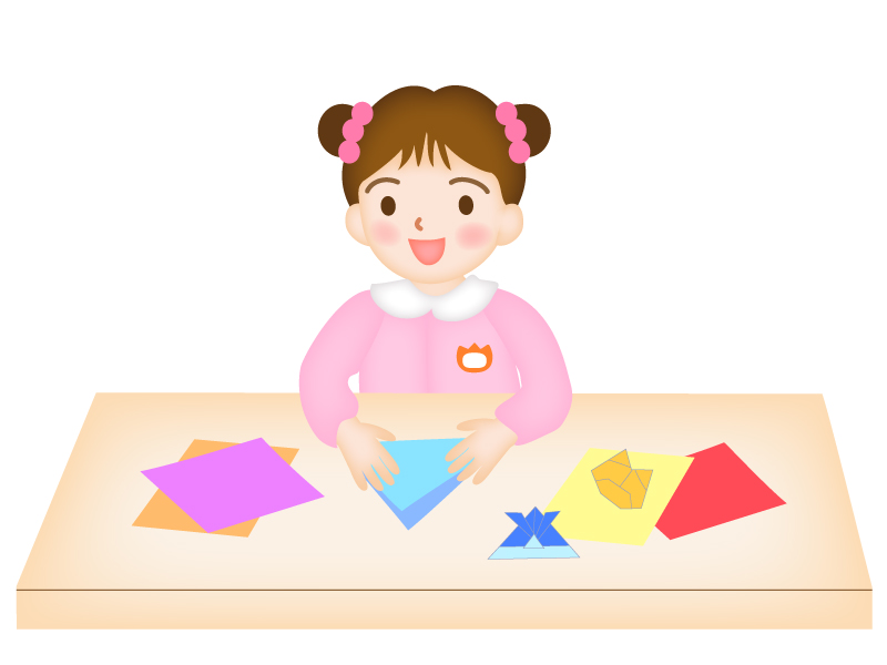 折り紙をする園児のイラスト
