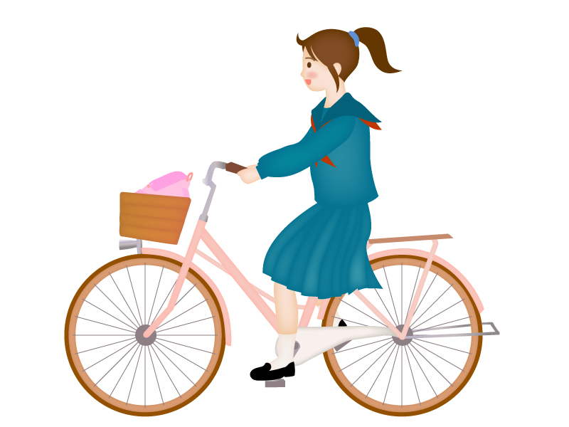 自転車で通学する女子高生のイラスト