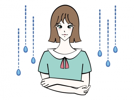 雨模様と女性のイラスト