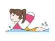 浮き輪で泳いでいる女性のイラスト