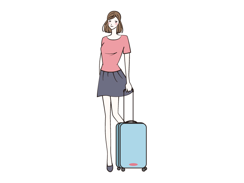 スーツケースと女性のイラスト イラスト無料 かわいいテンプレート