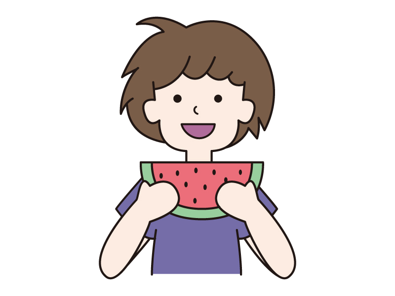 スイカを食べる男の子のイラスト