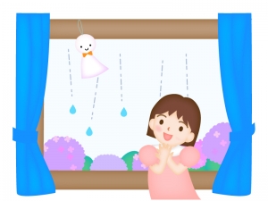 雨の日の窓辺と女の子のイラスト イラスト無料 かわいいテンプレート