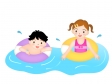 海水浴をする男の子と女の子のイラスト