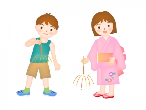 手持ち花火をする男の子と女の子のイラスト イラスト無料 かわいいテンプレート