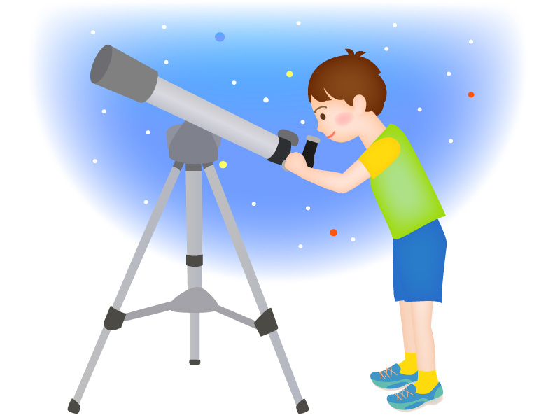 望遠鏡を覗き天体観測をする男の子のイラスト