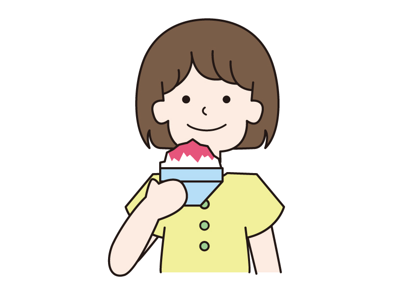イチゴシロップのかき氷を持つ女の子のイラスト