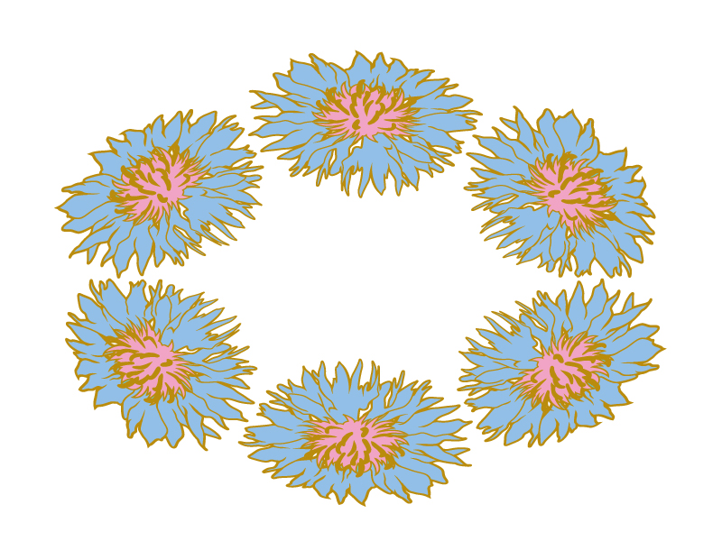 青いヤグルマギクの花輪のイラスト