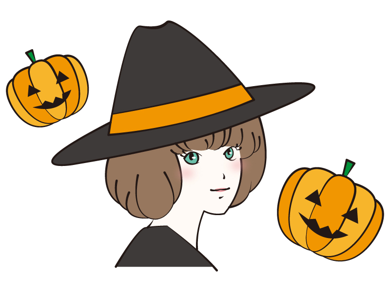 魔女の帽子を被った女性とかぼちゃのハロウィンイラスト イラスト無料 かわいいテンプレート