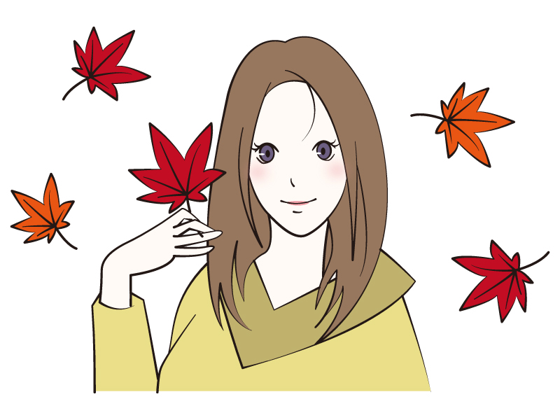 紅葉 もみじ を手に持つ女性のイラスト イラスト無料 かわいいテンプレート