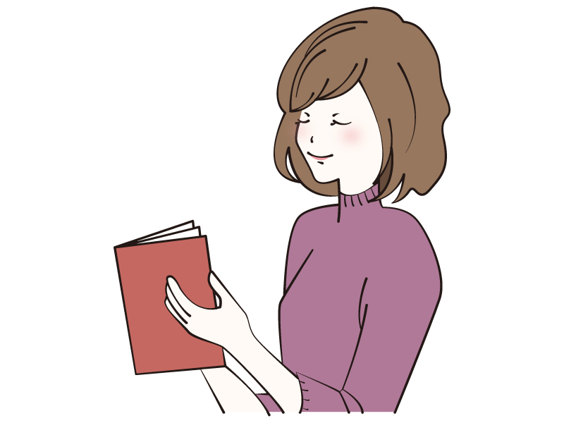 赤い本を読書をする女性のイラスト