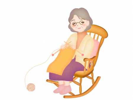 ロッキングチェアで編み物をするおばあちゃんのイラスト