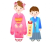 七五三で千歳飴を持っている男の子と女の子のイラスト