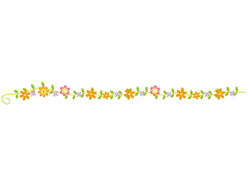 カラフルな小花と草・ツタのライン・線イラスト
