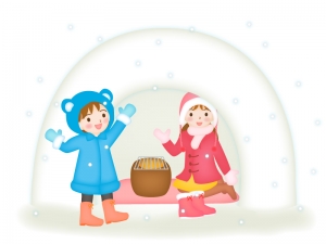 冬 かまくらで遊ぶ子供のイラスト イラスト無料 かわいいテンプレート
