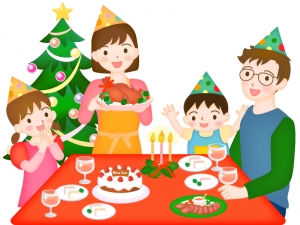 家族でクリスマスパーティーをしているイラスト イラスト無料 かわいいテンプレート