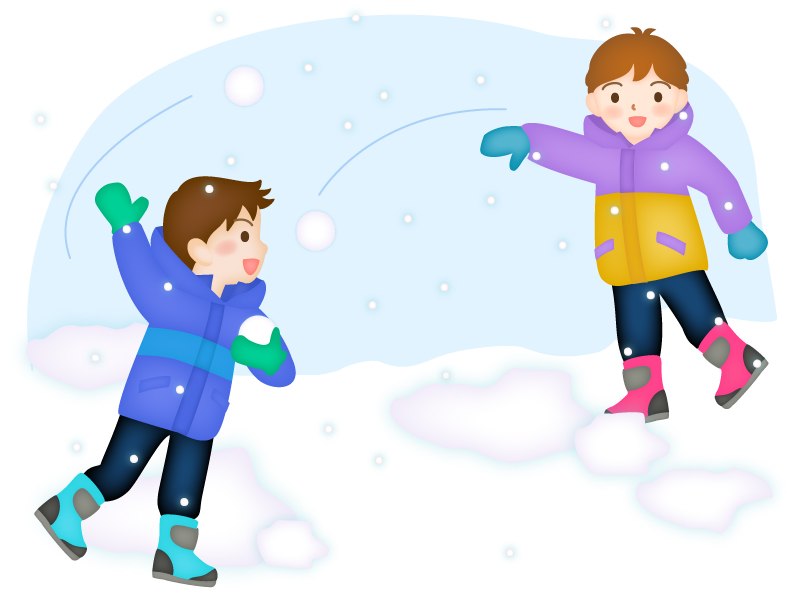 雪合戦して遊ぶ子供達のイラスト