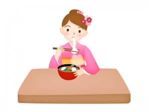 お正月 お雑煮のお餅を食べる女性のイラスト イラスト無料 かわいいテンプレート