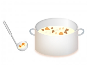 具だくさんのクリームシチューが鍋に入っているイラスト イラスト無料 かわいいテンプレート