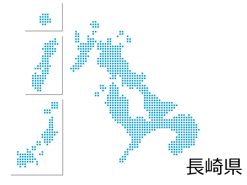 長崎県・四角ドットのデザイン地図のイラスト