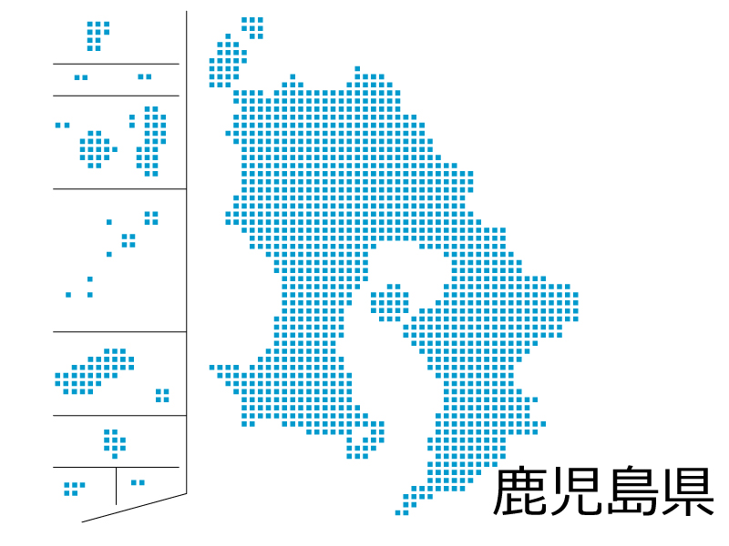 鹿児島県・四角ドットのデザイン地図のイラスト