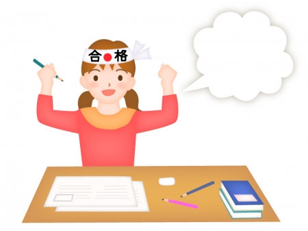 受験勉強をしている女性の学生のイラスト