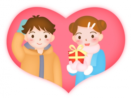 バレンタインをイメージした男の子と女の子のイラスト