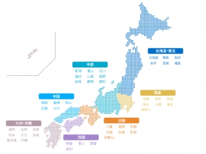 地方エリア分け都道府県名入りドットの日本地図 ベクターデータ の