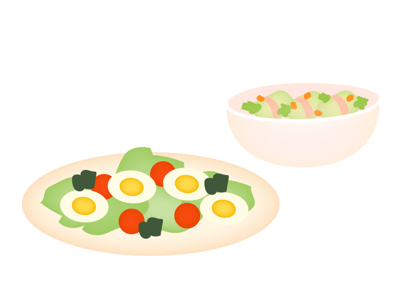 ゆで卵・野菜サラダのイラスト